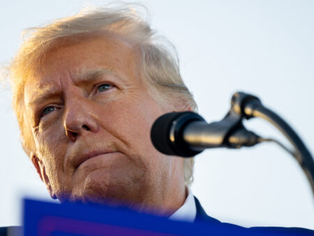Former President Donald Trump speaks during a rally at the Waco Regional Airport on March 25 in Waco, Texas. Brandon Bell | Getty Images