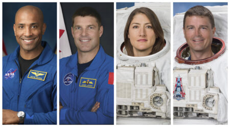 This combination of photos shows, from left, astronauts Victor Glover, Jeremy Hansen, Christina Koch, and Reid Wiseman. On Monday, April 3, 2023, NASA announced the three Americans and one Canadian as the crew who will be the first to fly the Orion capsule, launching atop a Space Launch System rocket from Kennedy Space Center no earlier than late 2024.
