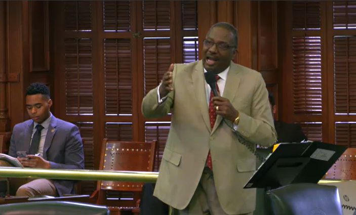 Sen. Royce West (D-Dallas) debates against SB 8 on the Texas Senate floor Thursday, April 6, 2023.