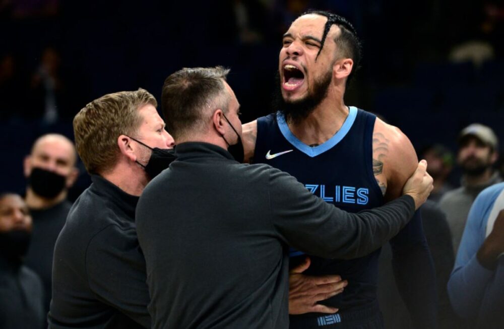 Dillon Brooks yells after being ejected from a game in 2021.
