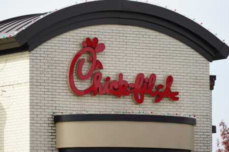 Shown is a Chick-fil-A location in Philadelphia, Wednesday, Nov. 17, 2021.