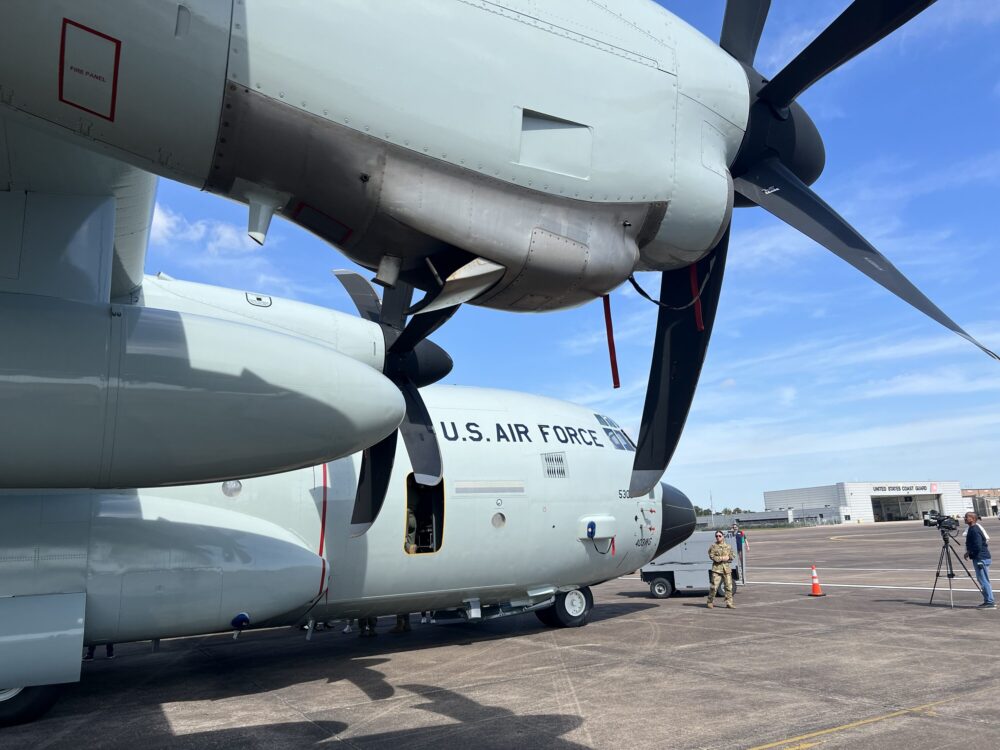 A WC-130J Hercules that's one of NOAA's Hurricane Hunter aircraft.