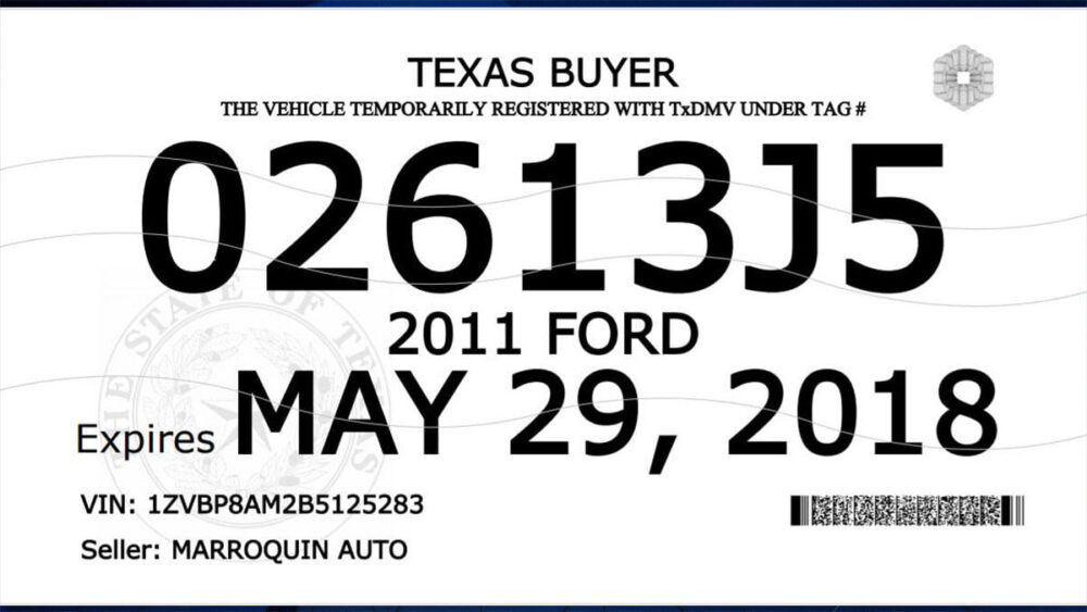 Texas Temporary License Plate