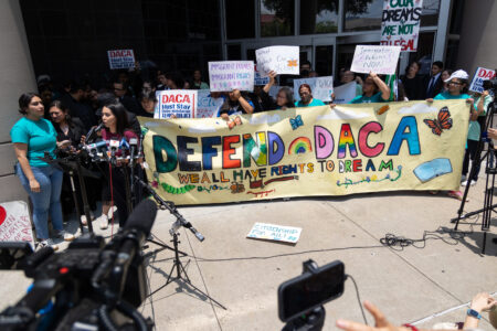 Protesters gathered outside the federal courthouse in Houston to oppose the state of Texas' challenge of DACA. Taken on June 1, 2023.