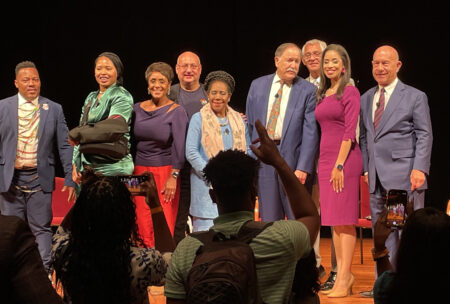 Participants in a forum of candidates for Houston mayor on June 12, 2023.