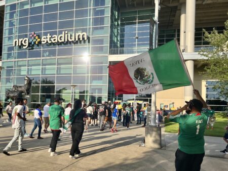 A group of soccer fans arrive at NRG Stadium for the 2023 Concacaf Gold Cup match between Mexico and Honduras on Sunday, June 25, 2023.