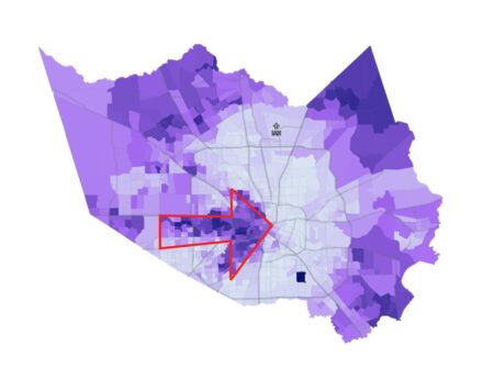 A purple map of Greater Houston