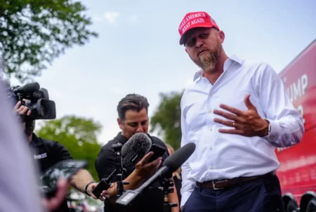 Former Donald Trump campaign manager Brad Parscale, shown during a bus tour stop on Sept. 3, 2020, in San Antonio, was among those who met with social media influencers at a recent event sponsored by Influenceable LLC.