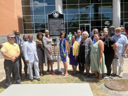 A historical marker at Texas Southern University is dedicated to Mickey Leland, a former U.S. Representative who attended TSU.
