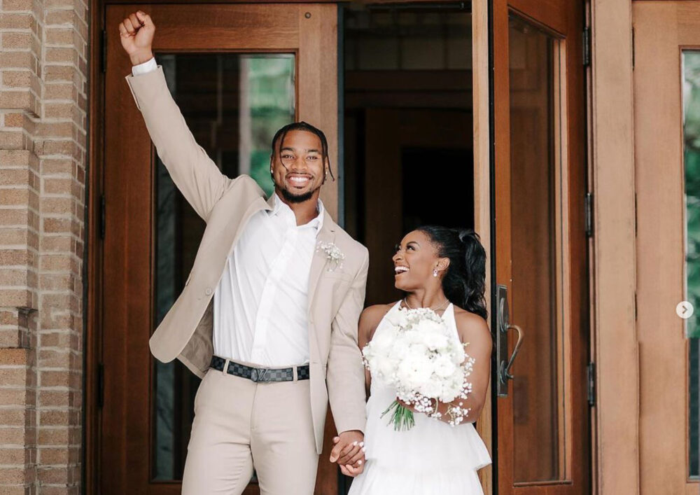 Simone Biles and her husband Jonathan Owens in an Instagram post about their marriage.