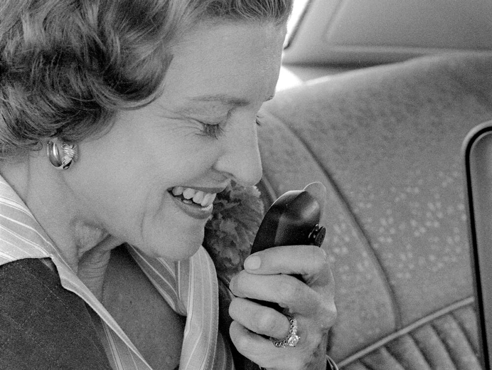 First Lady Betty Ford talks on a CB radio in 1976.
