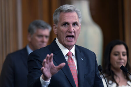 FILE - Speaker of the House Kevin McCarthy, R-Calif., holds a news conference as the House prepares to leave for its August recess, at the Capitol in Washington, Thursday, July 27, 2023. McCarthy suggested Sunday, Aug. 27, that an impeachment inquiry of President Joe Biden was becoming more likely, calling it “a natural step” as Congress soon ends its summer break and House Republicans seek to expand their investigative power. (AP Photo/J. Scott Applewhite, File)
