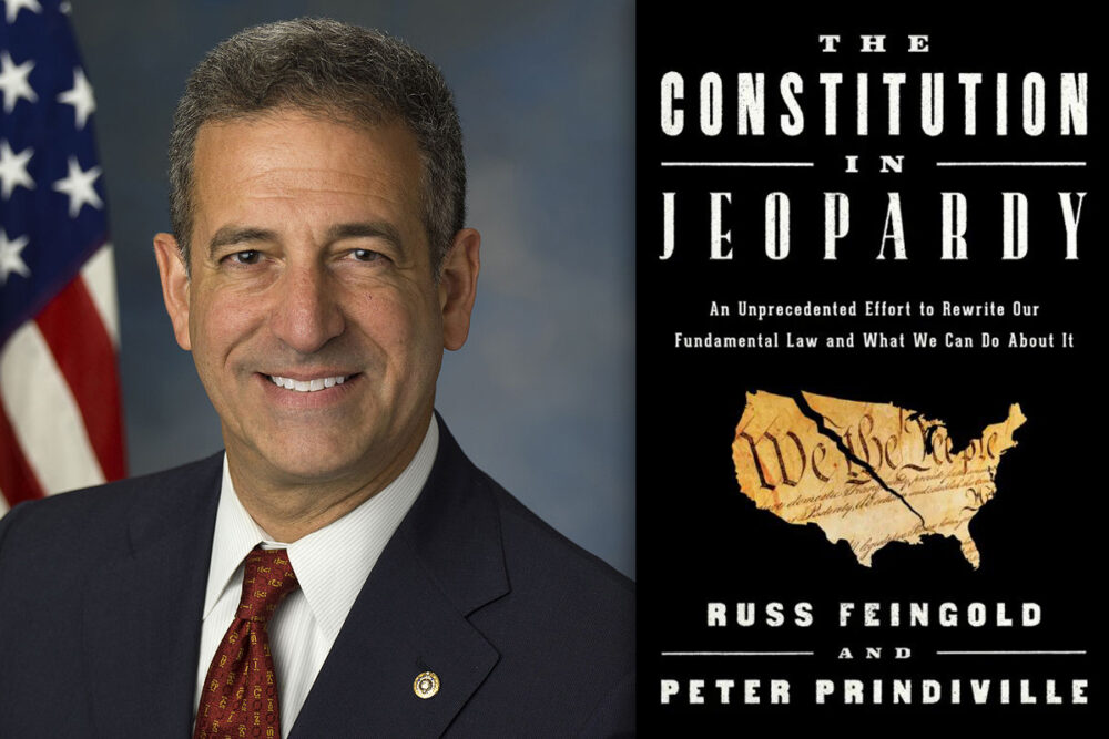 Former U.S. Sen. Russ Feingold shown next to his book "The Constitution in Jeopardy."