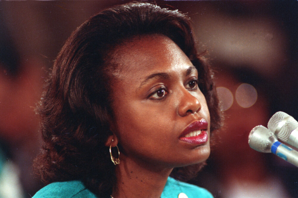 Anita Hill testifies before the Senate Judiciary Committee on the nomination of Clarence Thomas to the U.S. Supreme Court in 1991.