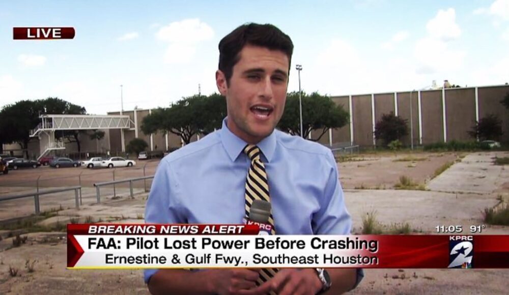 Rob Reiner's son, Jake Reiner, reporting for Houston's KPRC-TV in 2016.