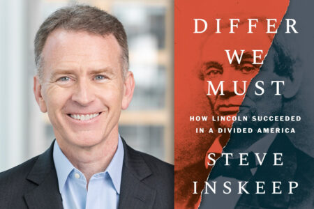NPR's Steve Inskeep shown next to the cover of his book, "Differ We Must: How Lincoln Succeeded in a Divided America."
