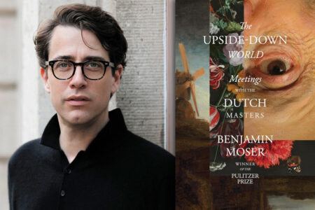 Ben Moser shown next to his book "The Upside-Down World: Meetings with the Dutch Masters."