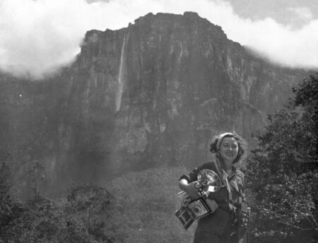 Ruth Robertson in front of Angel Falls in 1949