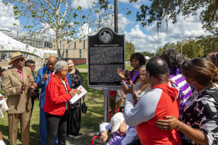 Texas Historical Commission unveils roadside marker celebrating the Turkey Day Classic on the current site of TDECU Stadium