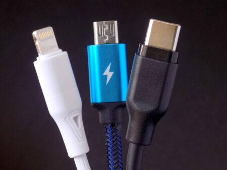 Photo of lightning, mini-USB, and USB-C connectors
