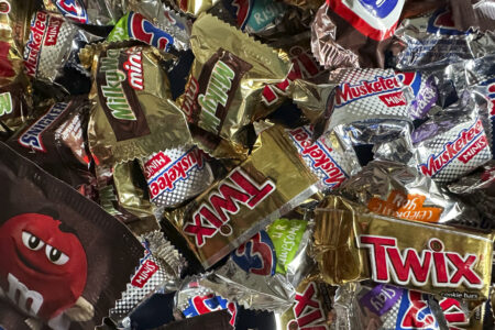 An assortment of Halloween candy is shown in this photo taken on Friday, Oct. 27, 2023 in New York. For the second year in a row, U.S. shoppers are seeing double-digit inflation in the candy aisle.