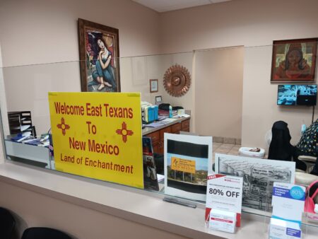 Welcome to New Mexico sign in an abortion clinic that is serving Texans in New Mexico