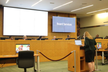 HISD BOM at the Nov. 2 meeting discussing long-term goals for student test scores.