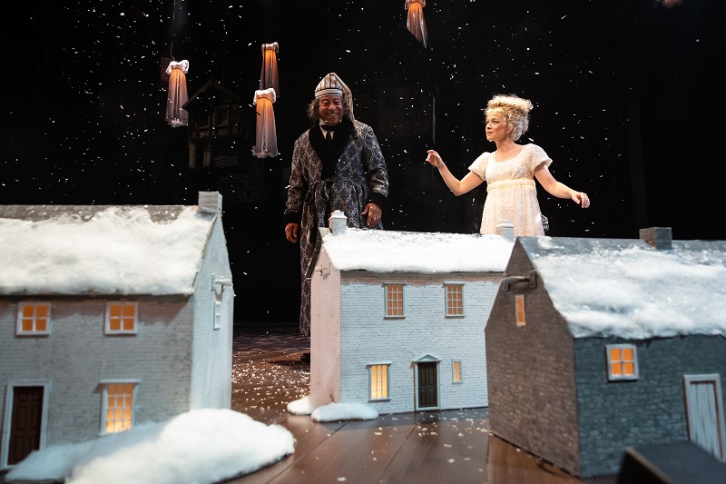 Actors David Rainey and Elizabeth Bunch in "A Christmas Carol" at The Alley Theatre.