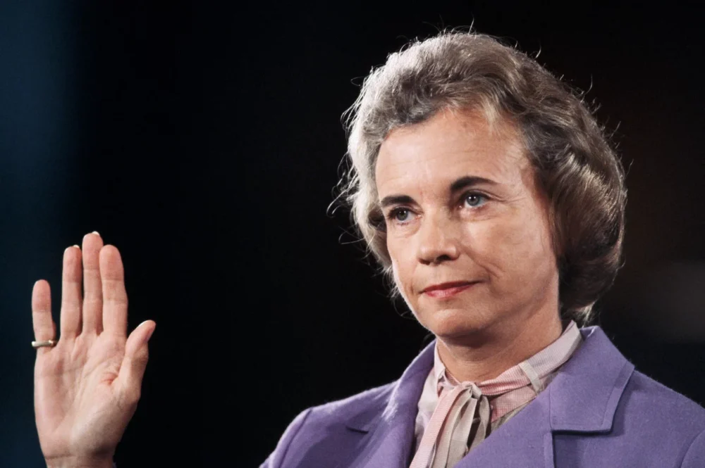 Sandra Day O'Connor being sworn in as the first female Supreme Court Justice on Sept. 9, 1981. She served for more than a quarter of a century. She died at 93.
