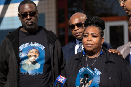 The parents of Jovian Motley, who died on Nov. 13 after restraining an incarcerated person within a cell at Wainwright prison. Motley's family viewed video footage of the incident on Dec. 4, 2023.