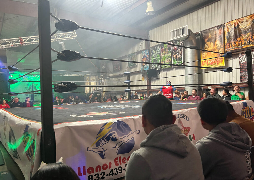 The view from ringside at the weekly lucha libre matches at Coliseo Houston.