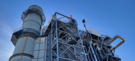The Sand Hill natural gas power plant outside of Austin has started preparing for winter weather by adding industrial shrink wrap to the scaffolding to help protect the pipes from the cold.