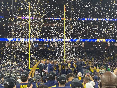 Michigan confetti trophy presentation