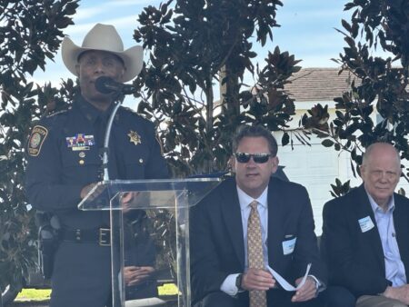 Fort Bend Sheriff Eric Fagan speaks at a groundbreaking for a new training facility.