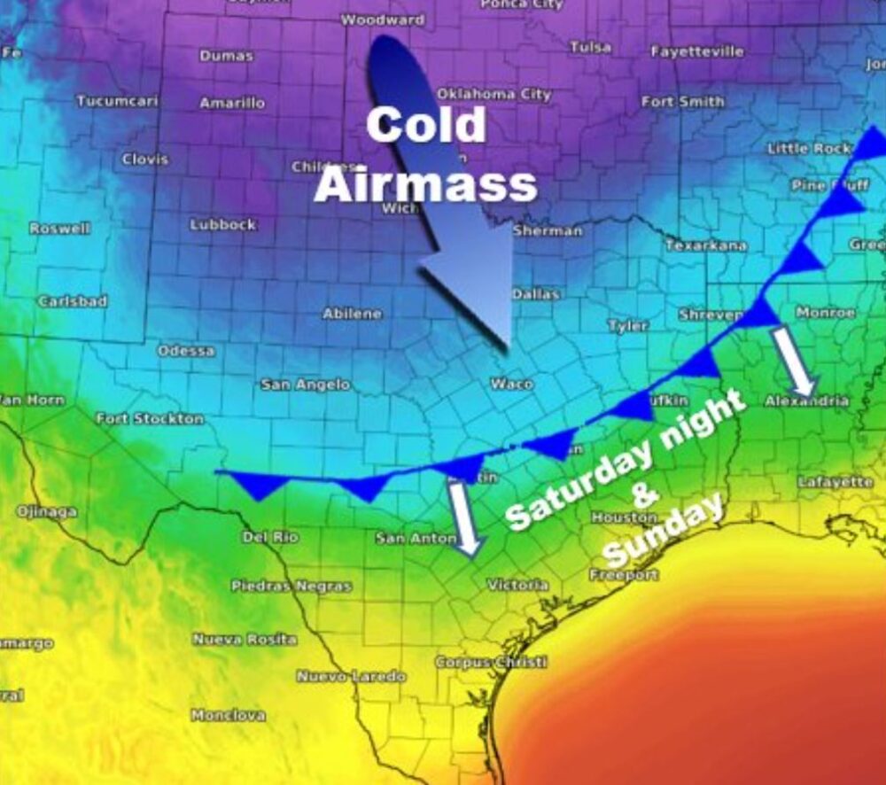 Cold airmass Texas map