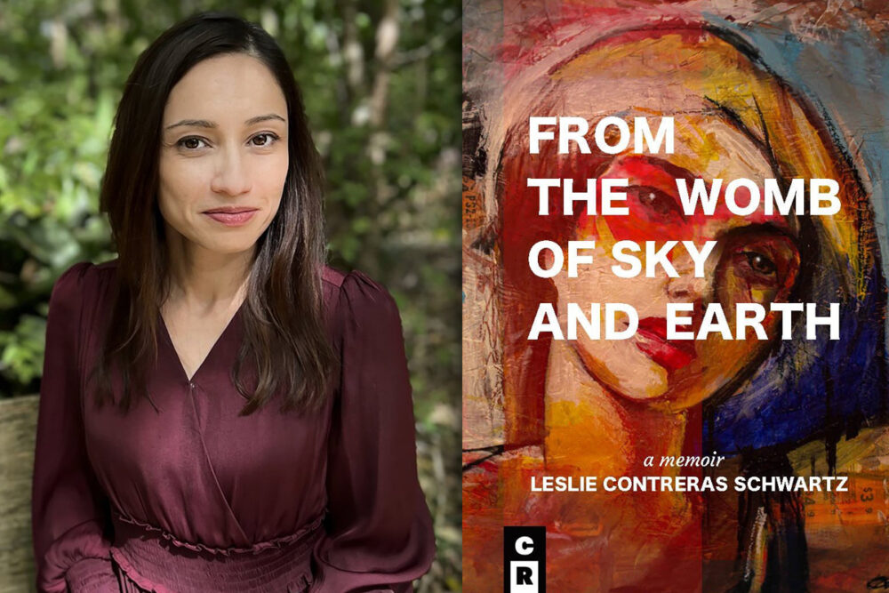 Leslie Contreras Schwartz with her book "From the Womb of Sky and Earth"