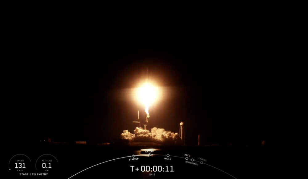 A SpaceX Falcon 9 rocket lifts off from Kennedy Space Center just after midnight CT on Feb. 15, 2024.