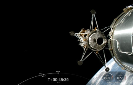 The Nova-C lunar lander named Odysseus separates from the SpaceX launch vehicle before beginning its voyage to the moon.