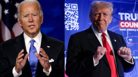 President Donald Trump, left, Democratic presidential candidate former Vice President Joe Biden, right, speaking during the first presidential debate with moderator Chris Wallace of Fox News, center, Tuesday, Sept. 29, 2020, at Case Western University and Cleveland Clinic, in Cleveland, Ohio.