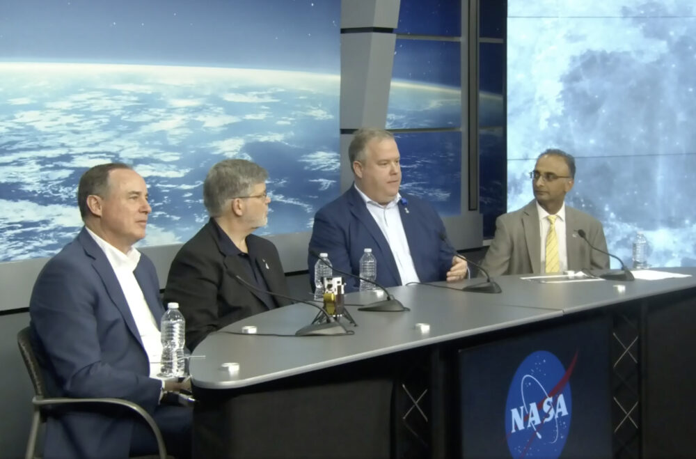 Officials with Intuitive Machines and NASA brief the media on the status of the Odysseus lunar lander from the Johnson Space Center on Friday, Feb. 23, 2024.