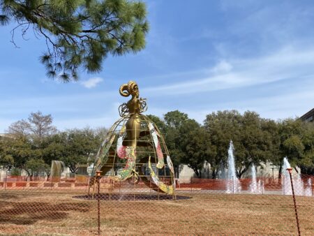 The controversial statue stands 18 feet tall near the Cullen Family Plaza Fountain on the University of Houston campus.