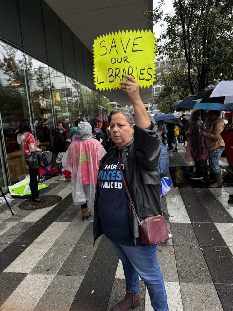 Protesters outside of HISD Superintendent Mike Miles' State of the District Address.  (Photo Credit: Blair Reid)