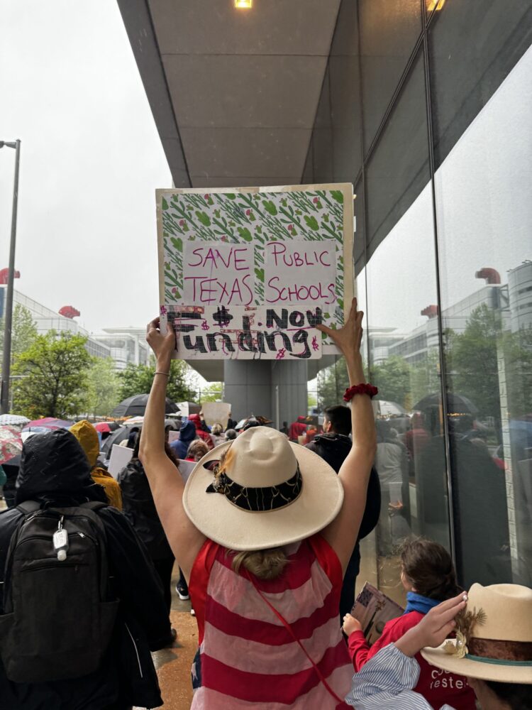 Protesters outside of HISD Superintendent Mike Miles' State of the District Address.  (Photo Credit: Blair Reid)