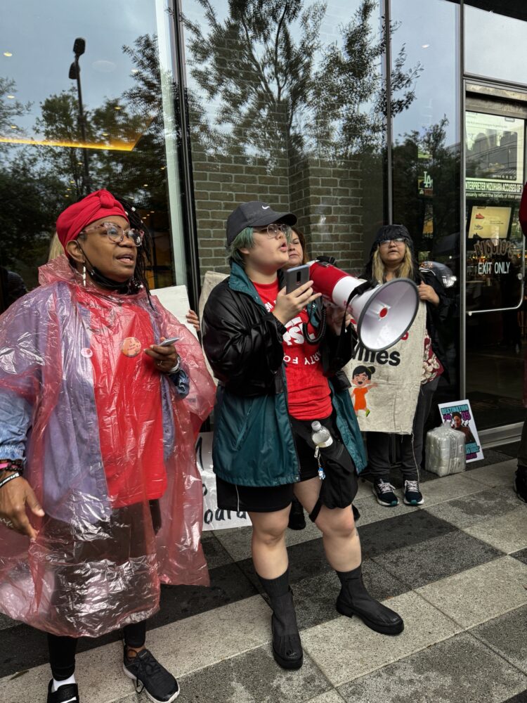 Protesters outside of HISD Superintendent Mike Miles' State of the District Address.  (Photo Credit: Blair Reid)