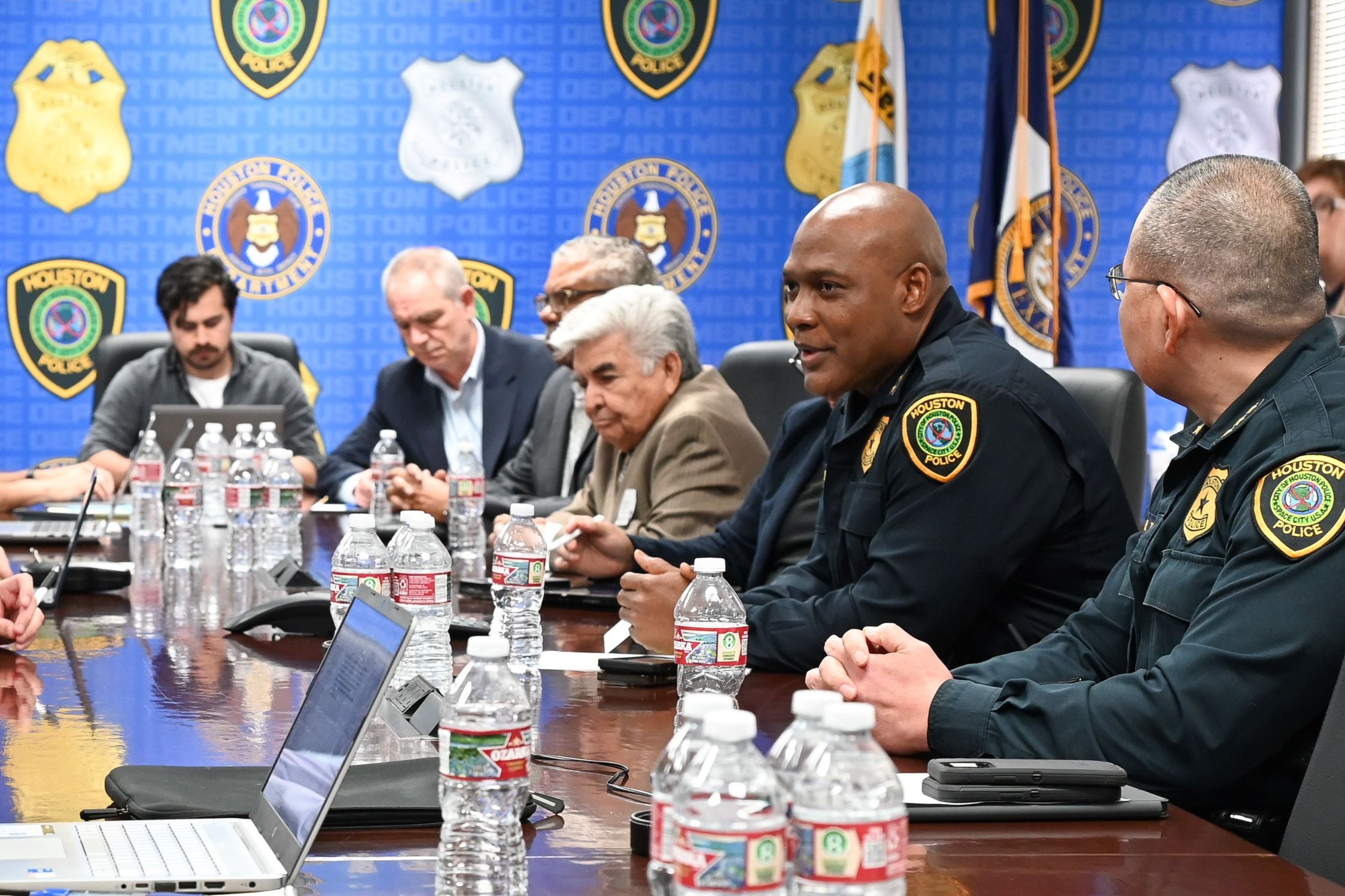 HPD Chief Troy Finner speaks with community members and reporters about the department's 264,000 dropped cases during a meeting on April 2, 2024.