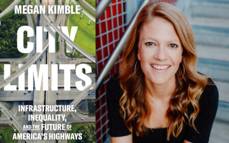 Texas-based journalist Megan Kimble alongside her book, City Limits