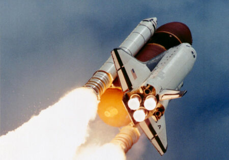 The space shuttle Columbia launches in 1991.