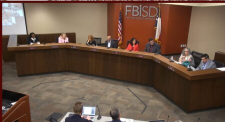 A screenshot shows Fort Bend ISD trustees during Monday's meeting.