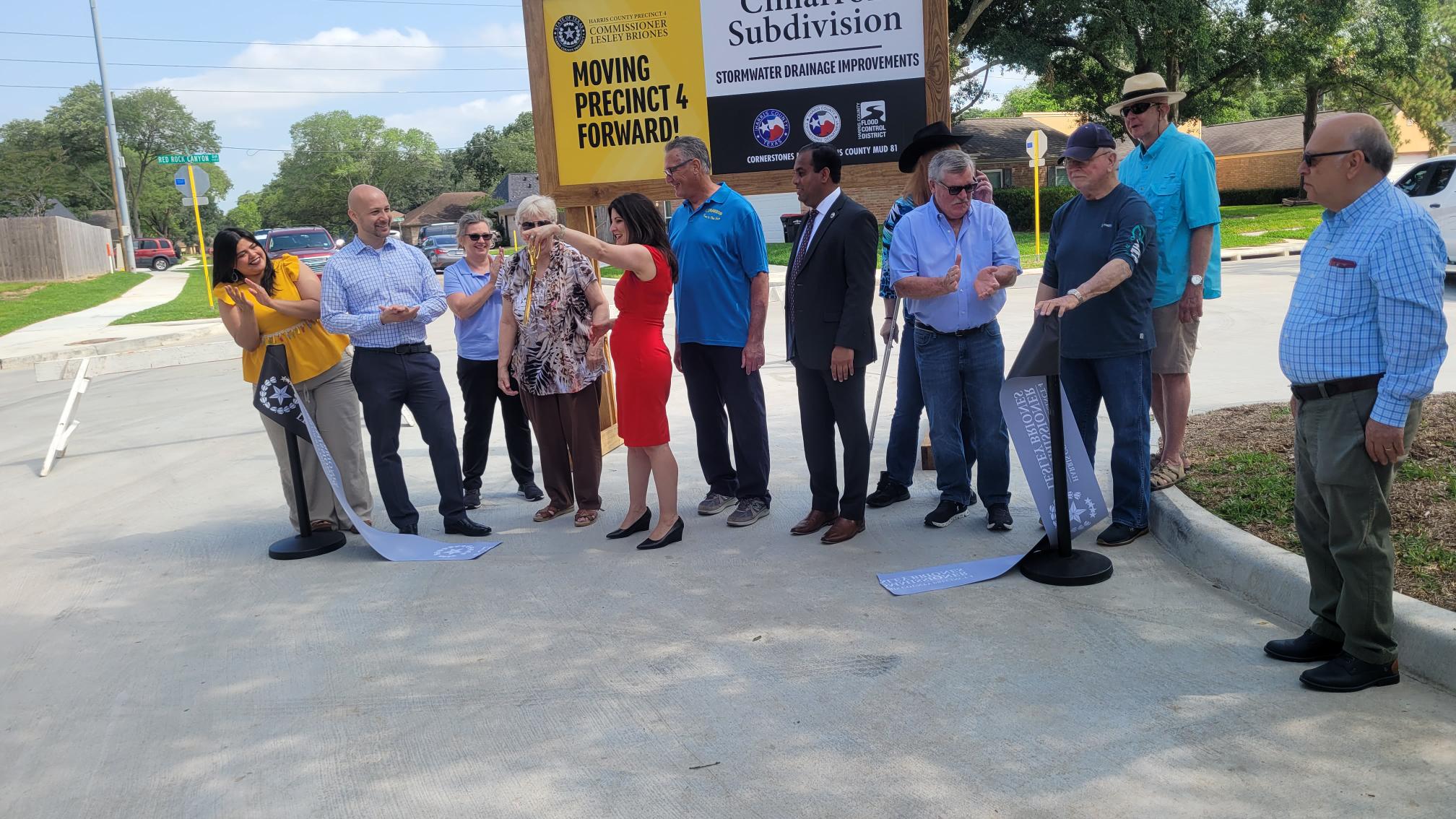 Harris County Precinct 4 hosted a ribbon-cutting ceremony to celebrate a completed drainage project in the Cimarron neighborhood.