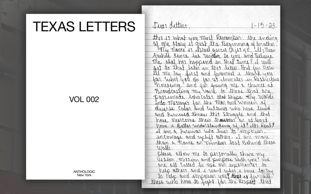 The cover of "Texas Letters" alongside a prisoner letter